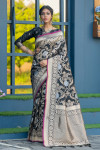 Black color soft banarasi silk weaving saree with zari work