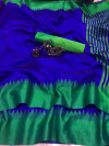 Royal blue color raw silk saree with lining pallu