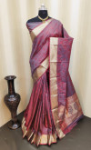 Gray color soft satin silk saree with zari woven work