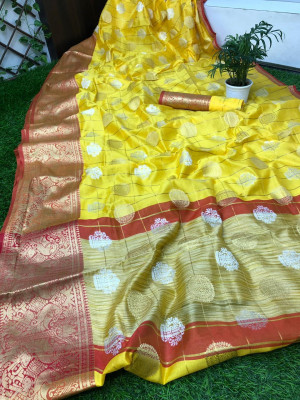 Yellow  color satrangi silk saree
