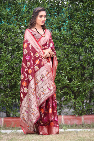 Soft banarasi silk saree with meenakari weaving work