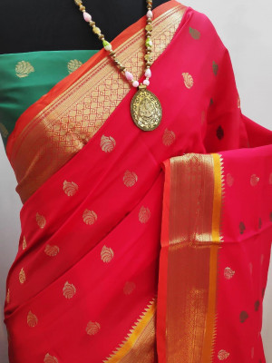 Red color paithani silk weaving work saree