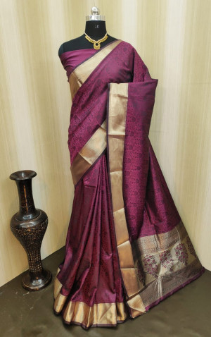 Soft satin silk saree with zari woven work