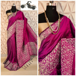 Pink color raw silk weaving saree with rich pallu