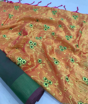 Banglori raw silk saree with embroidered work