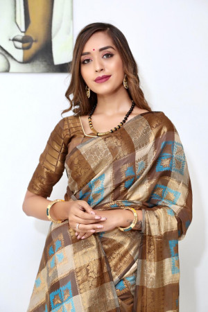 Soft banarasi cotton silk saree with meenakari weaving work