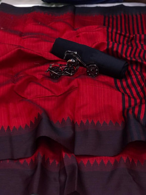 Red color raw silk saree with lining pallu