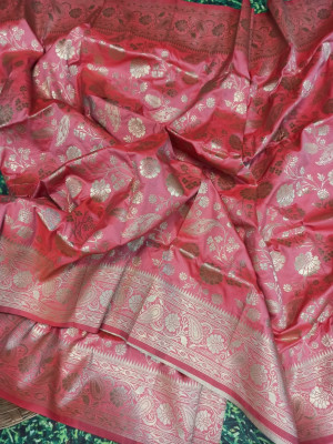 Peach color kanchipuram silk handloom saree