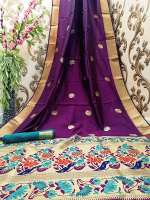 Purple color paithani silk saree with zari work