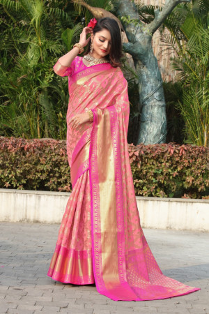 Gajari color kanchipuram handloom weaving silk saree