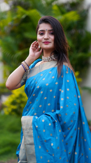 Firoji color soft cotton silk saree with jacquard weaving buttis