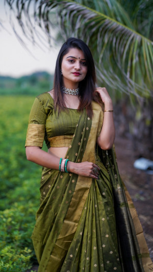 Mehndi green color soft cotton silk saree with jacquard weaving buttis