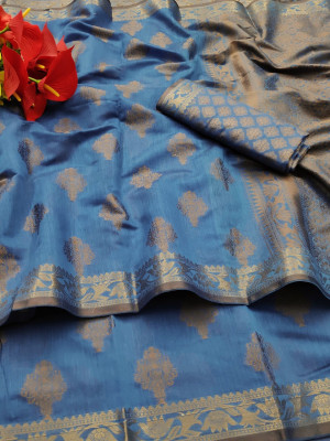 Firoji color soft cotton silk saree