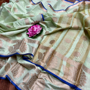 Linen cotton silk saree with zari work