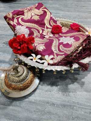 Dark pink color soft banarasi silk weaving saree with zari work