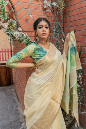Chanderi cotton saree with ikat woven pallu