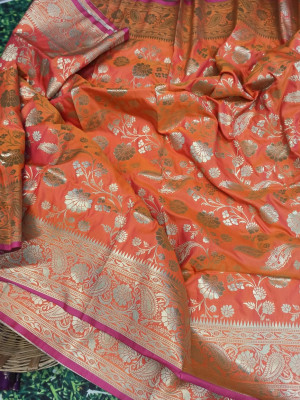 Orange color kanchipuram silk handloom saree