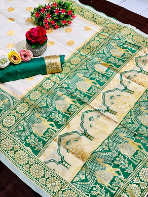 Rama green color soft silk saree with rich pallu