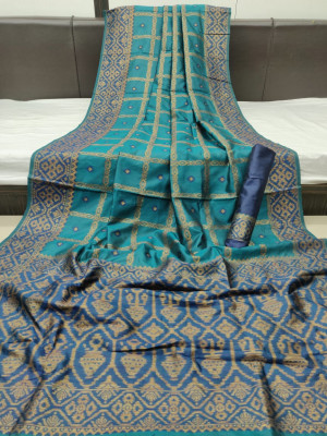 Firoli color ghicha silk saree with zari woven work