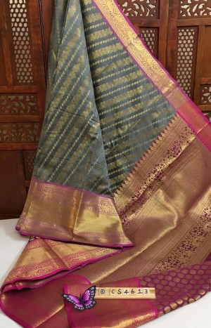 Kanchipuram handloom weaving silk saree with zari woven pallu