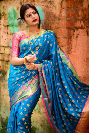 Soft banarasi silk weaving meenakari saree with zari work