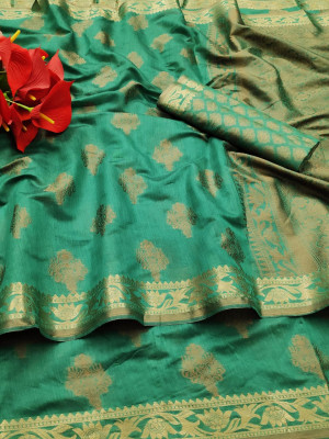 Rama green color soft cotton silk saree