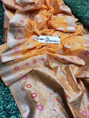 Orange color soft linen silk saree