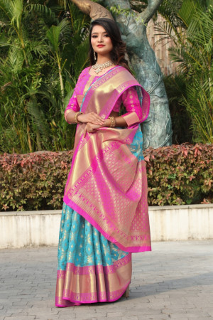 Firoji color kanchipuram handloom weaving silk saree