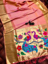 Peach color paithani silk saree with attractive pallu