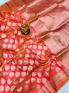 Peach color kanchipuram silk saree with zari work