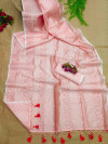 Pink color linen silk saree with exclusive hand print