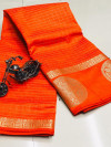Orange color soft linen silk saree