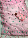 Baby pink color soft organza silk saree with embroidery work