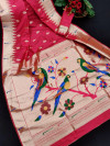 Rani pink color soft paithani silk  saree with zari woven work
