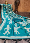 Firoji color raw silk saree with woven contrast pallu
