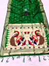 Green color paithani silk saree with attractive zari weaving pallu