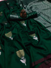 Green color soft lichi silk saree with golden and silver zari weaving work