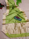 Green color soft  cotton saree with zari weaving work