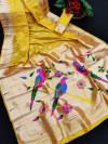 Yellow color soft paithani silk  saree with zari woven work