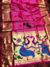 Rani pink color paithani silk saree with attractive pallu