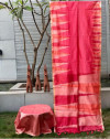 Pink color pure silk saree with ikat weaving design