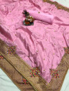 Baby pink color pure silk saree with kashmiri embroidery work