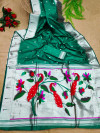 Green color soft paithani silk saree with zari woven work