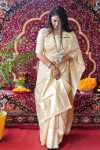 Cream color soft cotton silk weaving work saree