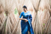 Blue color soft raw silk saree with zari woven work