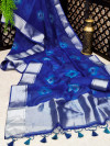Blue color soft organza silk saree with zari weaving bandhani print