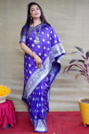 Purple color soft kanchipuram silk saree with zari weaving work