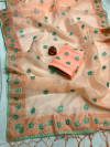 Peach color soft organza silk saree with embroidery work