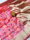 Baby pink color kanchipuram silk saree with golden zari work