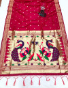 Dark pink color paithani silk saree with attractive zari weaving pallu